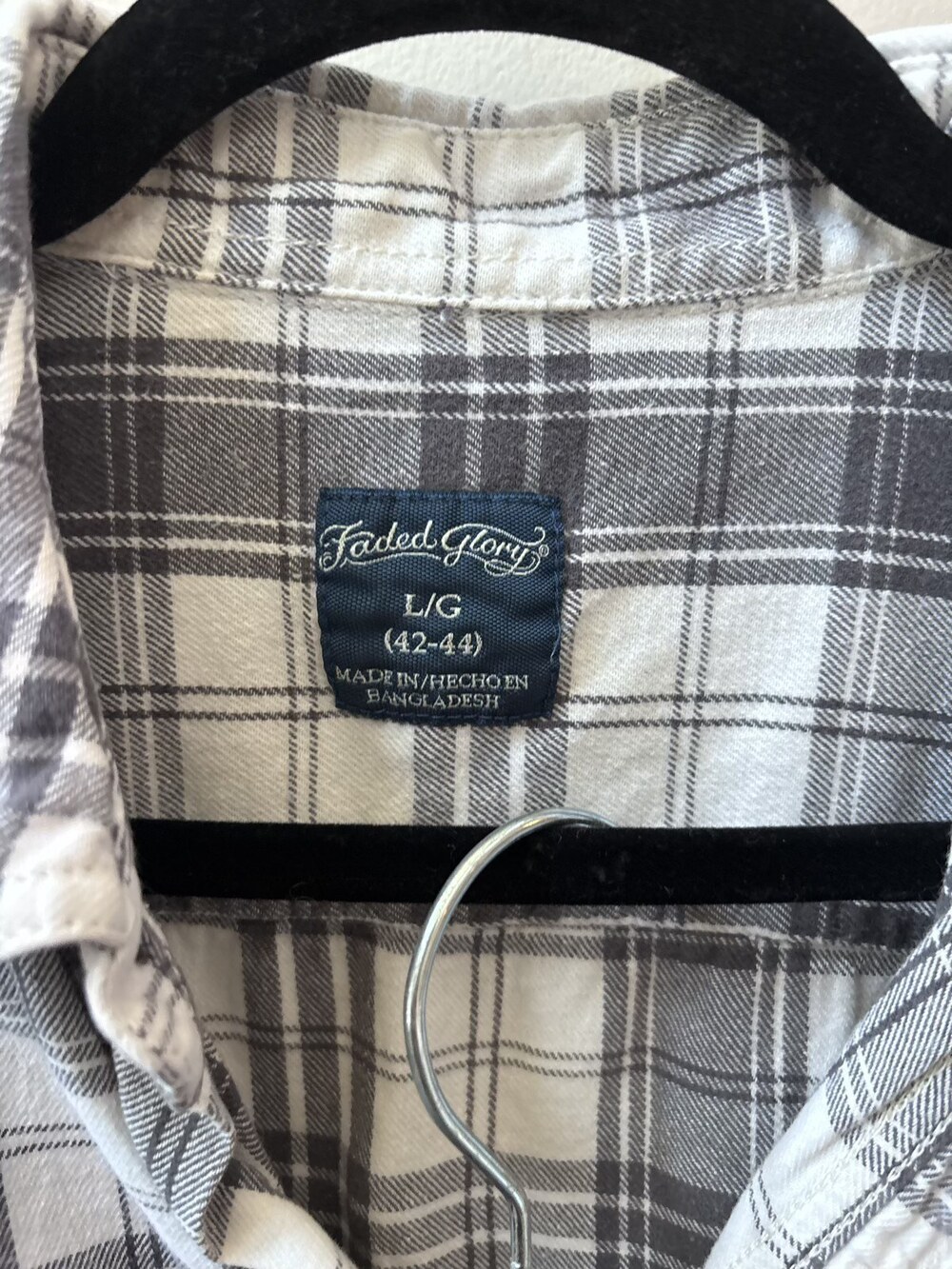 Faded Glory Gray White Plaid Flannel Shirt Size Large 14-16 - Picture 3 of 4